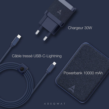 Pack ADEQWAT Powerbank + chargeur 30W+USB-C-Lightning