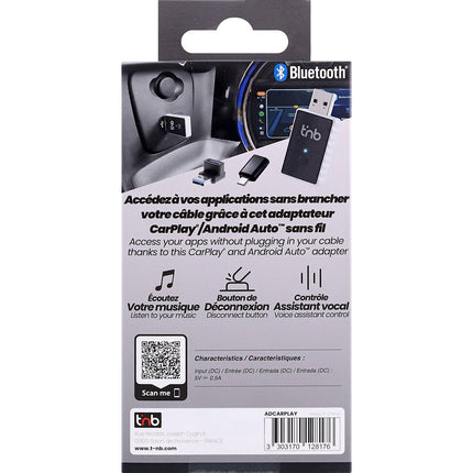 Adaptateur antenne autoradio TNB sans fil CarPlay & Android auto Noir