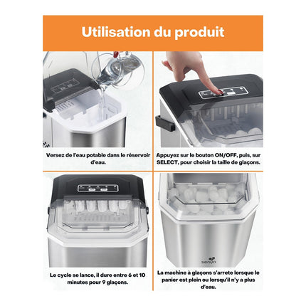 Machine à glaçons SENYA 1,3L - 12kg par jour - Ecran Led