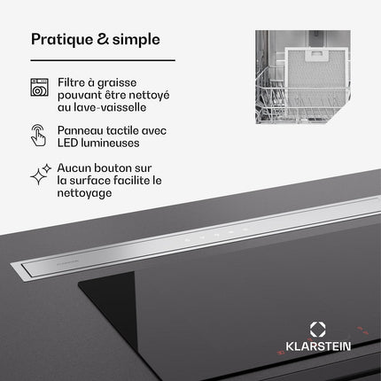 Hotte escamotable KLARSTEIN Royal Flush Eco 90cm 604m³/h A++ inox