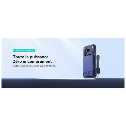 Batterie externe INIU 5000 mAh magnet Qi2 MagPro slim bleu
