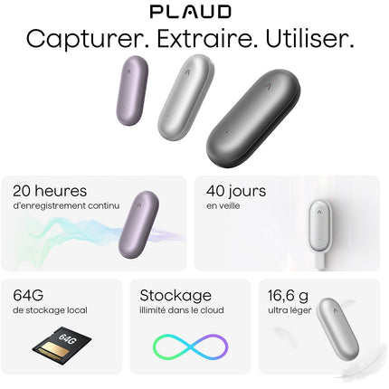 DICTAPHONE PLAUD NotePin Cosmic Gray & accessoires