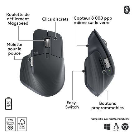 Souris sans fil LOGITECH MX Master 3S Bluetooth