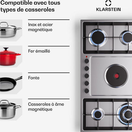 Plaque mixte induction gaz KLARSTEIN MultiChef 5 zones 4 feux gaz inox