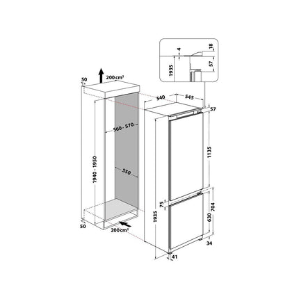 Réfrigérateur combiné encastrable WHIRLPOOL WHC20D021B2 6ème Sens 193cm