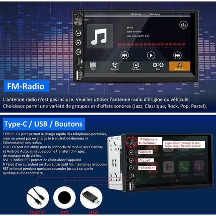 Autoradio connecté JUNSUN 7" GPS KAM Avec écran Carplay