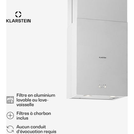 Hotte décorative îlot KLARSTEIN Structura 41cm 624m³/h classe A LED inox