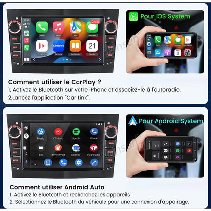 Autoradio connecté JUNSUN pour Opel Corsa D/Astra H noir 7"Carplay