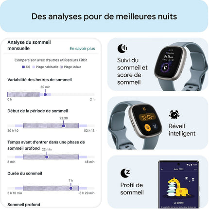 Montre santé FITBIT Versa 4 Aluminium Platine et bleu