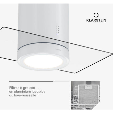 Hotte décorative îlot KLARSTEIN Beretta Premium 90cm 544 m³/h WIFI Blanc