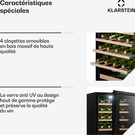 Cave à vin polyvalente KLARSTEIN Bevora 4 clayettes 62L 20 bt 43 cm Noir
