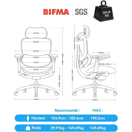 Fauteuil ergonomique SIHOO C300 Pro V2 chaise ergonomique blanc