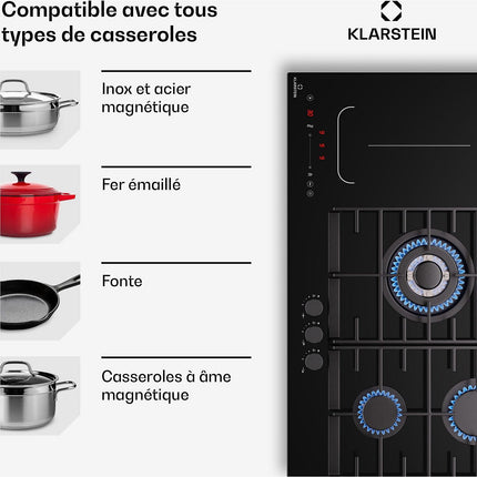 Plaque mixte induction gaz KLARSTEIN MultiChef 5 zones 3 feux gaz Flex noire