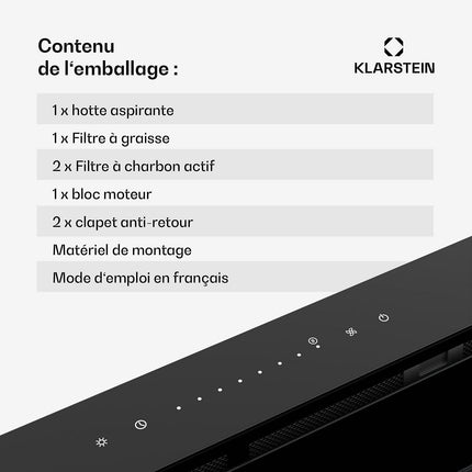 Hotte escamotable KLARSTEIN Royal Flush Eco 120cm 840m³/h 64 dB Noir