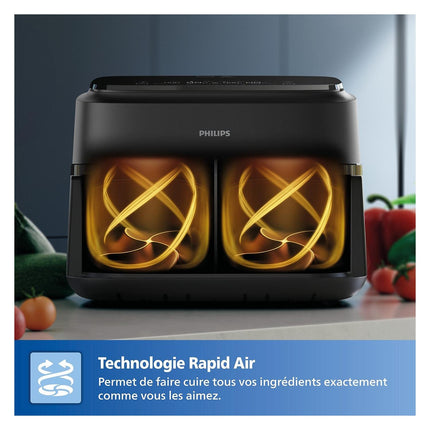 Airfryer PHILIPS NA150/00 friteuse sans huile panier flexible avec séparateur amovible, Série 1000 7.1L