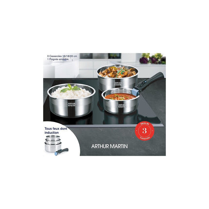 Batterie de cuisine ARTHUR MARTIN de 3 casseroles 16-18-20 cm + poignée