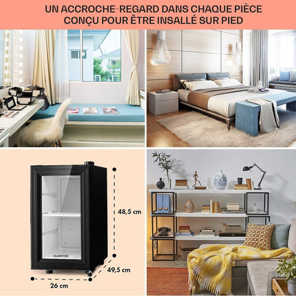 Mini réfrigérateur KLARSTEIN Brooklyn 23L Slim LED vitré 11-18°C noir