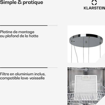 Hotte décorative îlot KLARSTEIN Barett îlot Ø 35cm 558 m³/h LED blanc