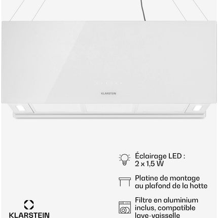 Hotte décorative îlot KLARSTEIN Kronleuchter îlot 90cm 590m³/h LED blanc Reconditionné