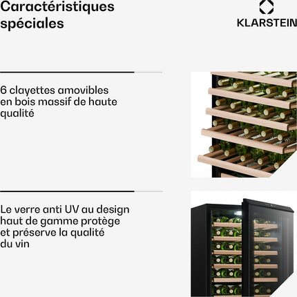 Cave à vin polyvalente KLARSTEIN Bevora 6 clayettes 128L 48 bt 54 cm Noir