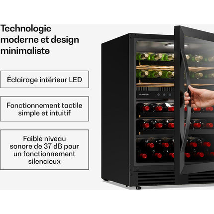 Cave à vin polyvalente KLARSTEIN VeroSteel 2 zones 129L 43 bt 60 cm Noir