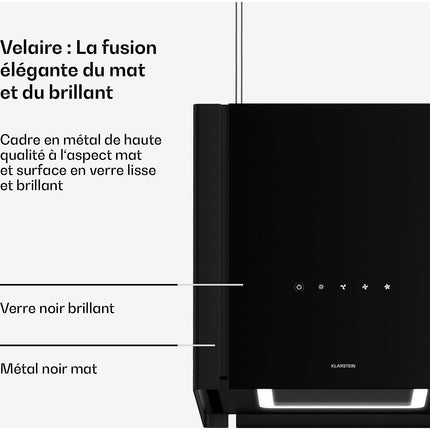 Hotte décorative îlot KLARSTEIN Velaire 40cm CEE A++ 601 m³/h 62 dB Noir