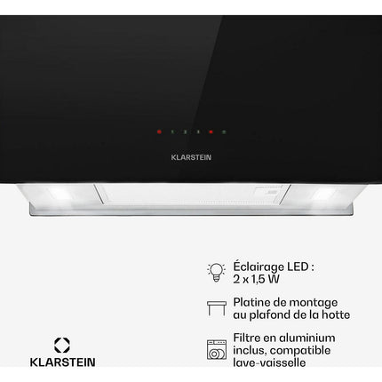 Hotte décorative îlot KLARSTEIN Kronleuchter L 60cm 590 m³/h LED noir
