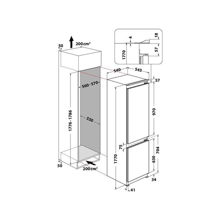 Réfrigérateur combiné encastrable WHIRLPOOL WHC18D041C1 6ème Sens