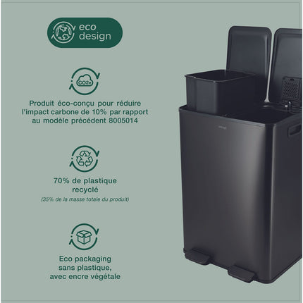 Poubelle de cuisine tri sélectif MIOGO 60L
