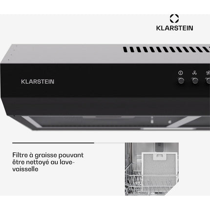 Hotte casquette KLARSTEIN Contempo 60cm encastrée 200m³/h LED inox