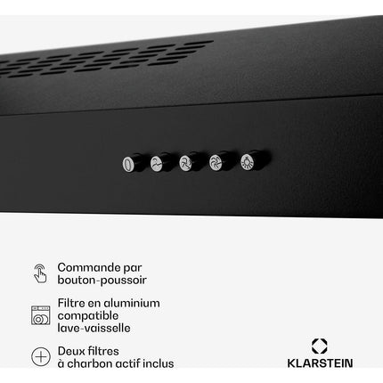 Hotte casquette KLARSTEIN SlimVent 60 cm 200 m³/h 52 dB LED Noir