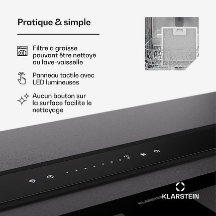 Hotte escamotable KLARSTEIN Royal Flush Eco 75cm 604m³/h A++ Noir