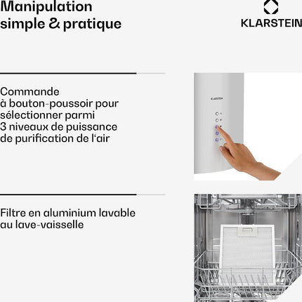 Hotte décorative îlot KLARSTEIN Beretta îlot 650m³/h Classe C Blanc Reconditionné