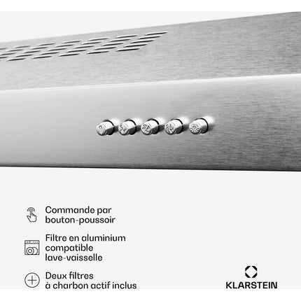 Hotte casquette KLARSTEIN SlimVent 60 cm 200 m³/h 52 dB LED Inox