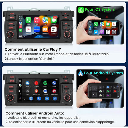 Autoradio connecté JUNSUN pour BMW E46 3er 1998-2006 7"Carplay FM