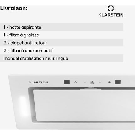 Hotte encastrable KLARSTEIN Hektor Eco 72cm 466 m³/h verre A++ blanc