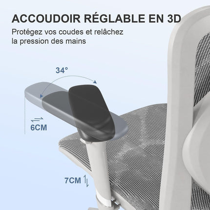 Fauteuil ergonomique SIHOO M57 chaise ergonomique mesh blanc gris