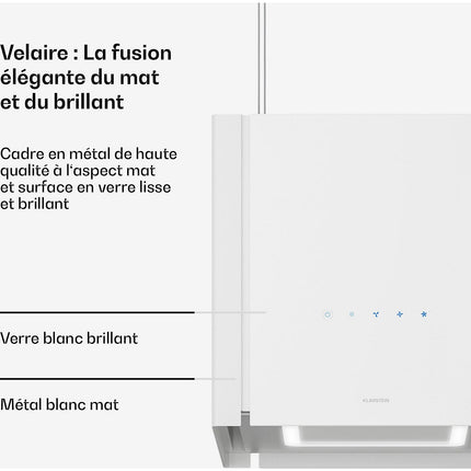 Hotte décorative îlot KLARSTEIN Velaire 40 cm 601 m³/h CEE A++ Blanc