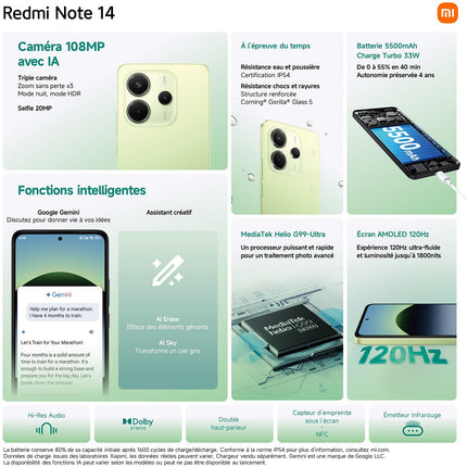 Smartphone XIAOMI Redmi Note 14 Bleu 256Go 4G Reconditionné