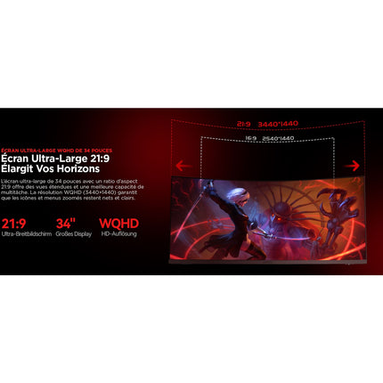 Ecran PC Gamer KOORUI G3441VC 34" Incurvé 1000R 2K 180Hz VA