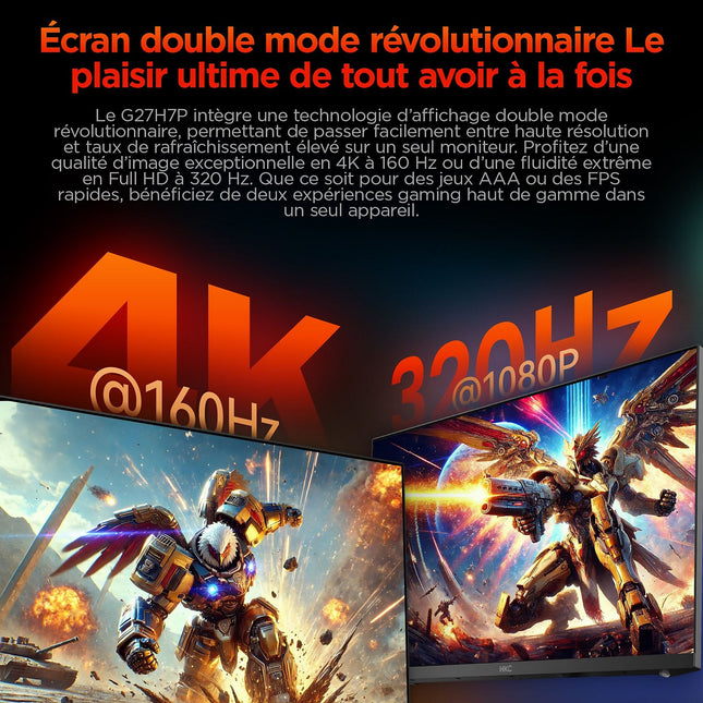 Ecran PC Gamer HKC 27" Dual Mode 4K UHD 160 Hz / FHD 320 Hz Fast IPS HDR400 - HKC G27H7P
