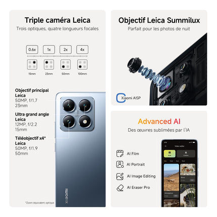 Smartphone XIAOMI 14T conçu avec Leica Gris 256Go Reconditionné