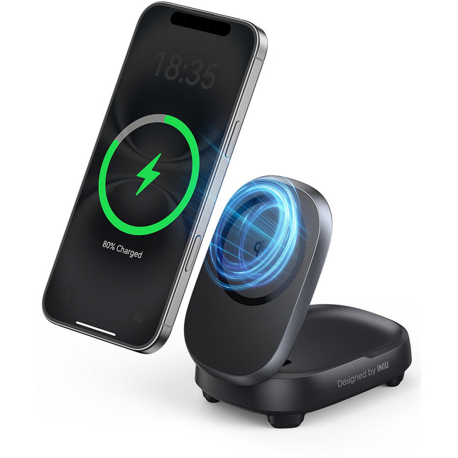 Station de charge INIU 15W Stand MagPro pliable USB-C /Qi2 Noir