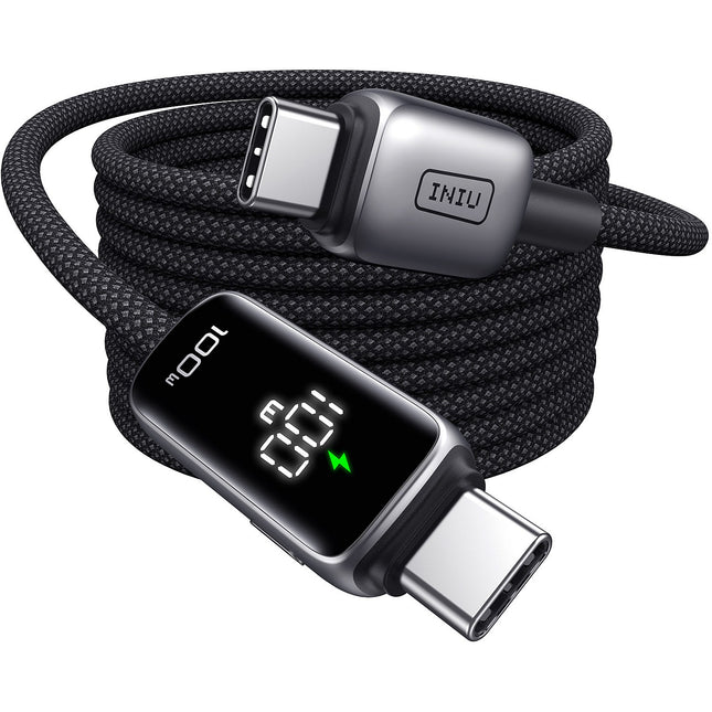 Câble de charge INIU vers USB-C 100W affichage digital noir