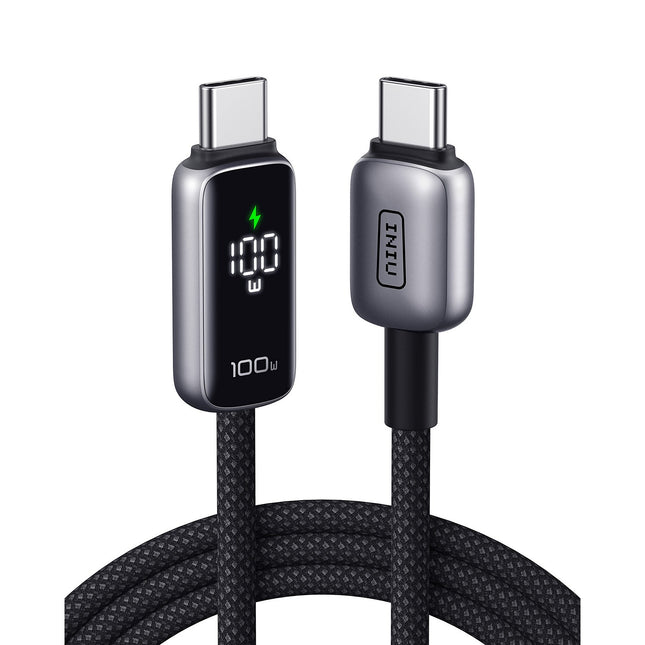 Câble de charge INIU vers USB-C 100W affichage digital noir