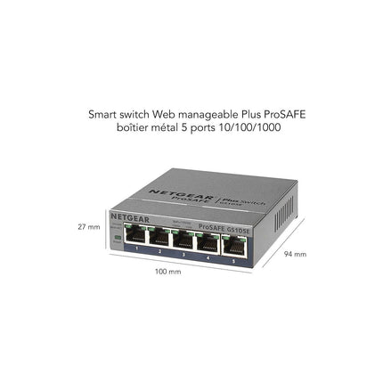 Switch ethernet NETGEAR GS105E Metal 5 Ports Gbps +Interface web