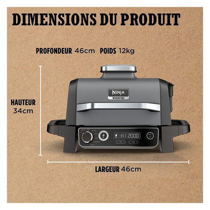Barbecue électrique NINJA Woodfire OG701EU à poser, 33x28 cm