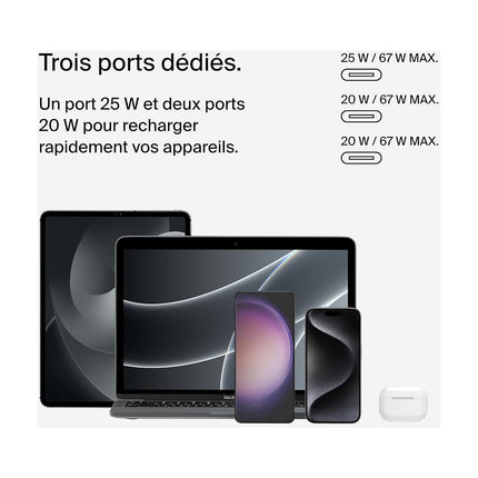 Chargeur ordinateur portable BELKIN 3 port USB-C 67W PPS Technologie