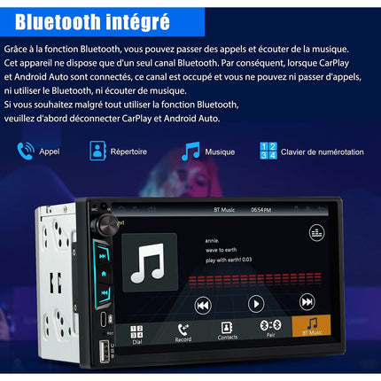 Autoradio connecté JUNSUN 7" caméra de recul microphone CarPlay