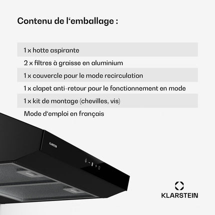 Hotte casquette KLARSTEIN ContempoNeo 60cm encastrée 175m³/h noir